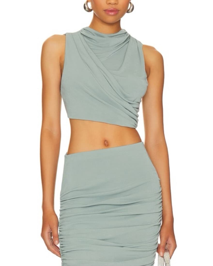 h:ours Sage Green Crop Top & Midi Skirt - Image 2