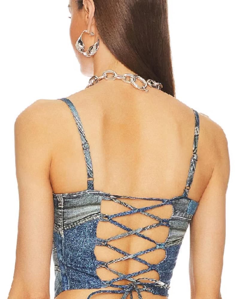 Miaou Denim Print Corset Top - Image 2