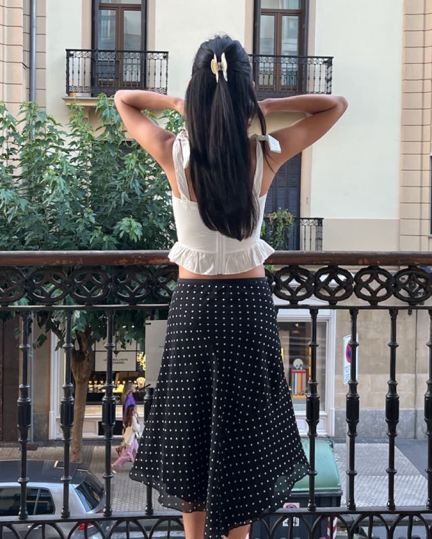 Low Rise Polka Dot Midi Skirt - Image 4