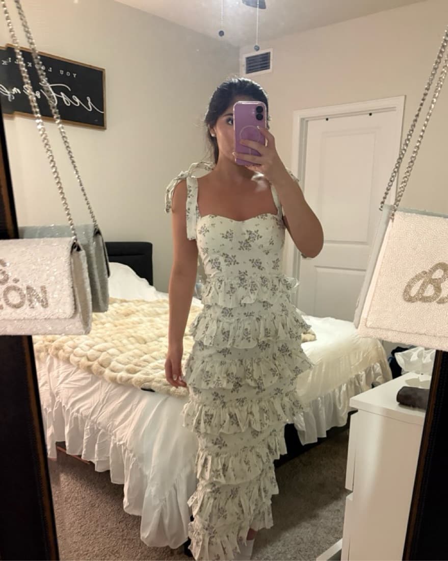 White Floral Midi Ruffle Dress - Image 2