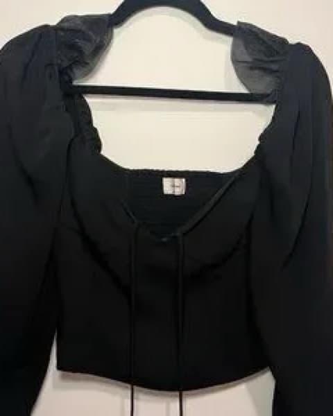 Black Smocked Puff Sleeve Top - Image 4