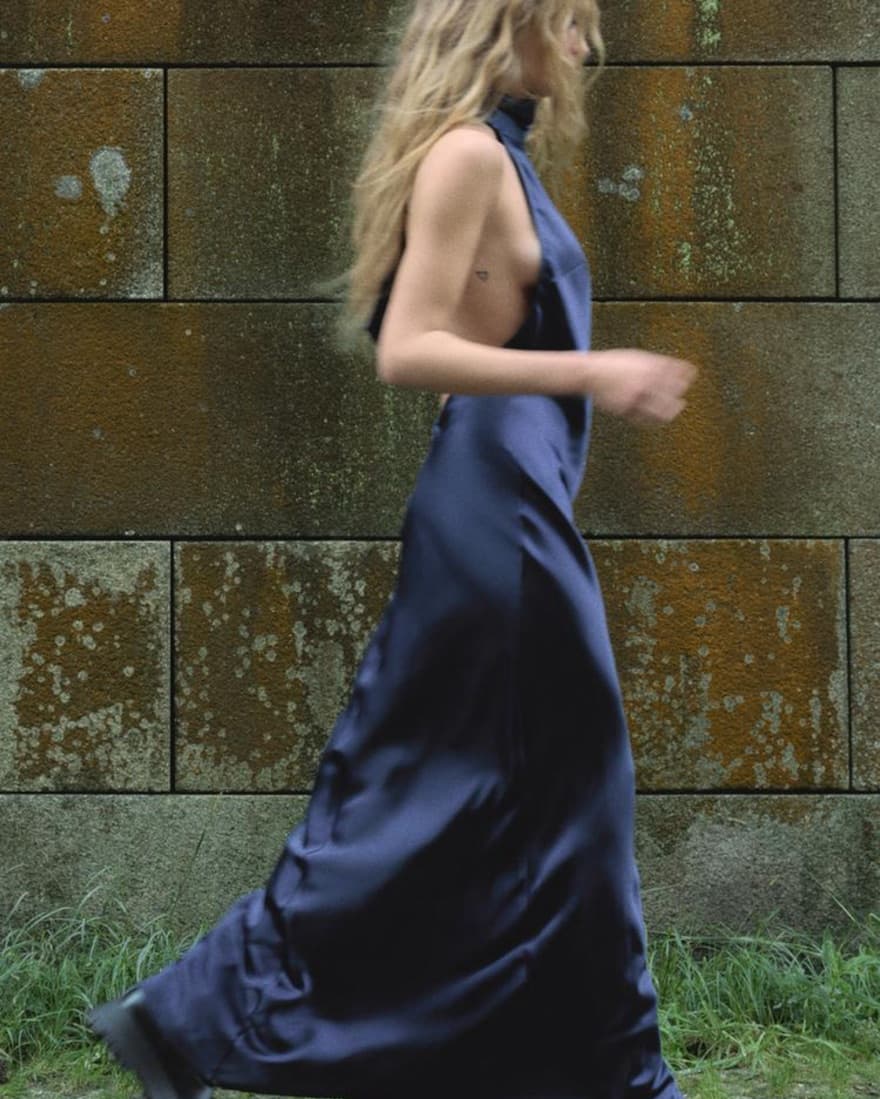 Zara Satin Deep Blue Gown - Image 4