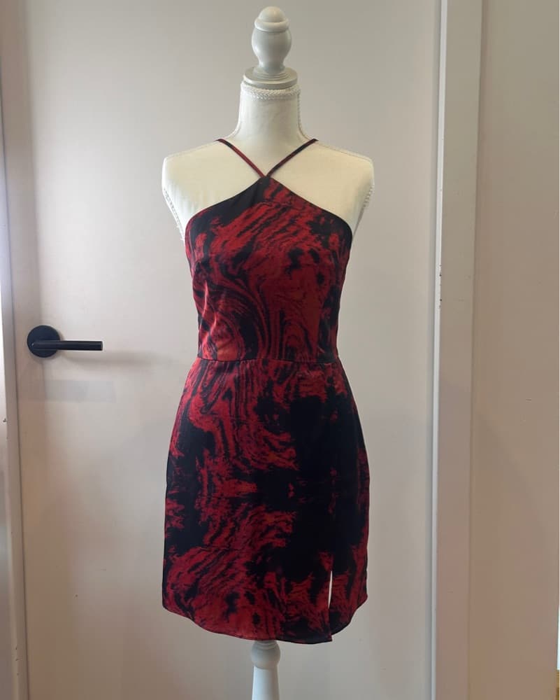 louna Red Tie-Dye Halter Mini Dress - Image 1
