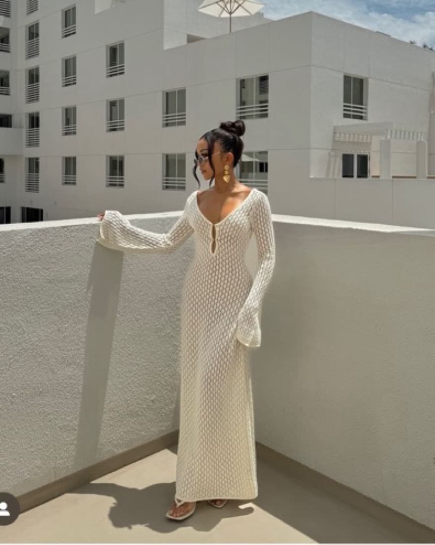 Meshki Kayleigh Crochet Maxi Dress White - Image 2