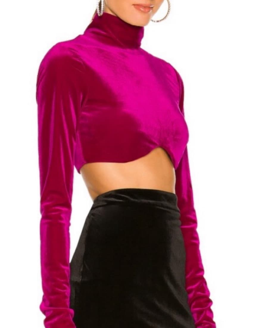 Camila Coelho Magenta Velvet Crop Top - Image 4