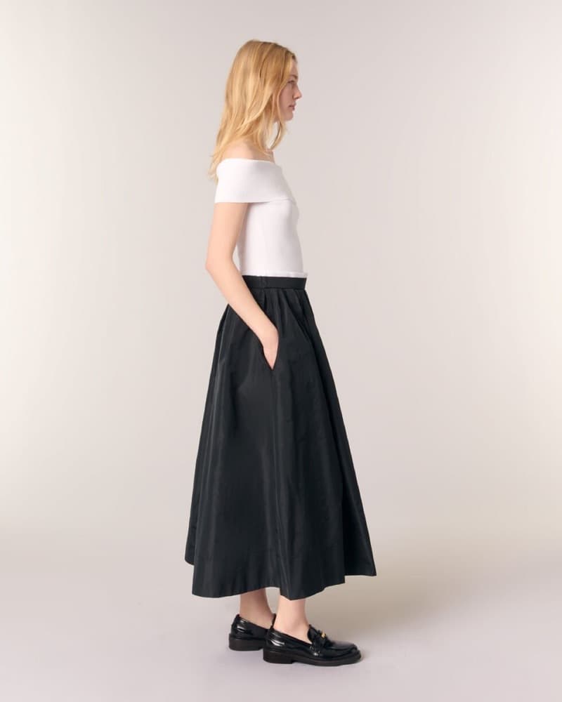 Maje Maxi Skirt With Contrast Waistband - Image 3