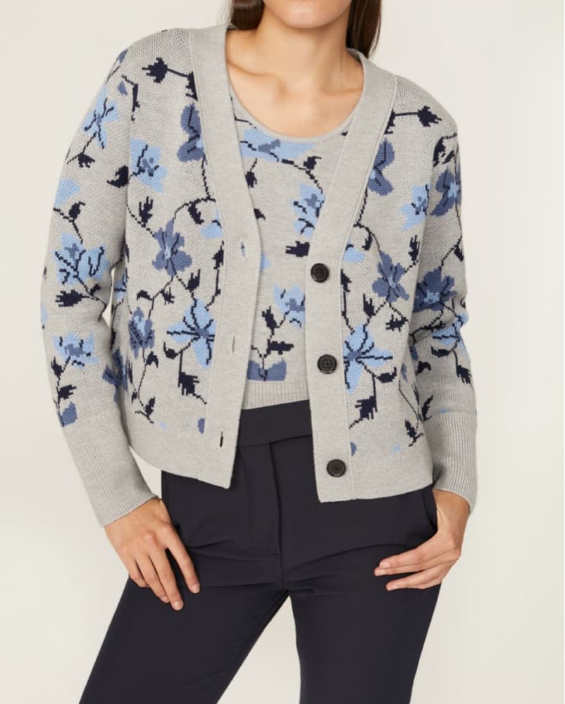 Floral Knit Cardigan with Button Closure - Image 1
