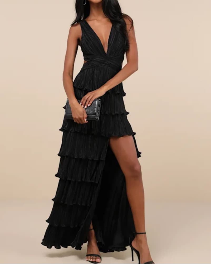 Beauty Icon Black Satin Pleated Tiered - Image 1