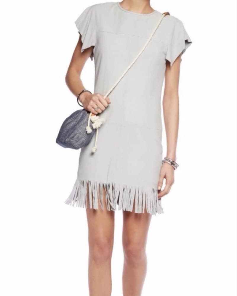 Rebecca Minkoff Grey Suede Fringe Dress - Image 1