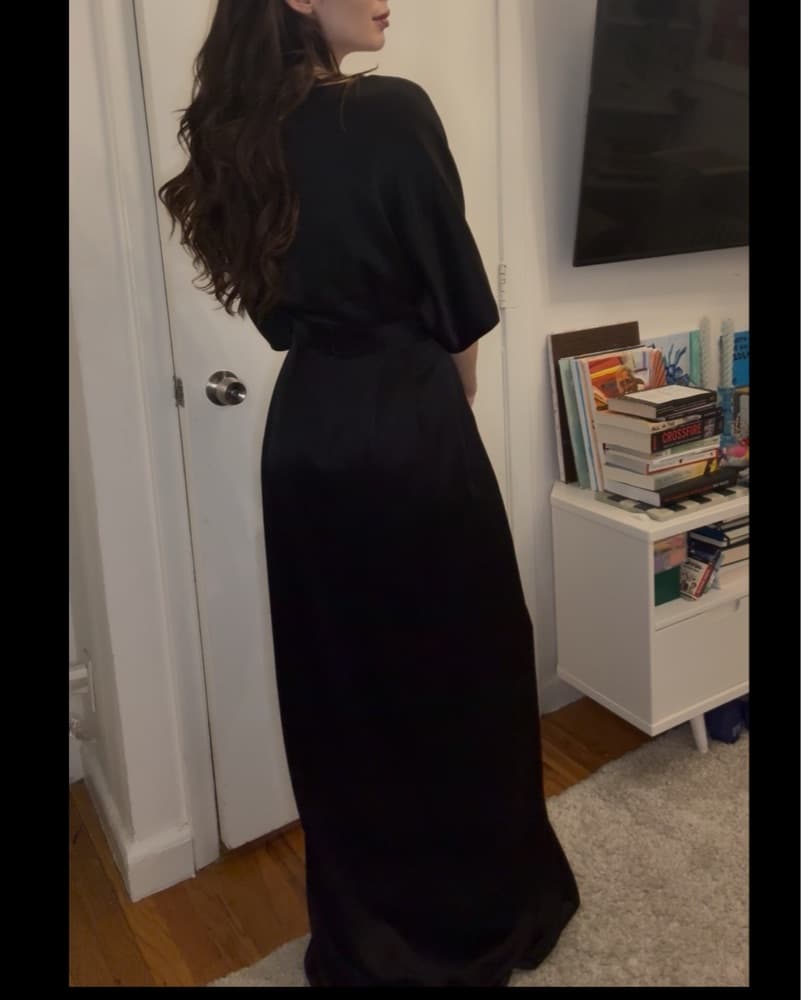 Black Draped V-Neck Long Dress - Image 2