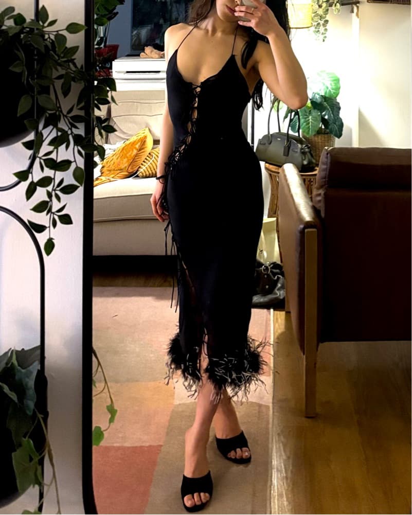 Fanci Club Mesh Feather Trim Dress - Image 2