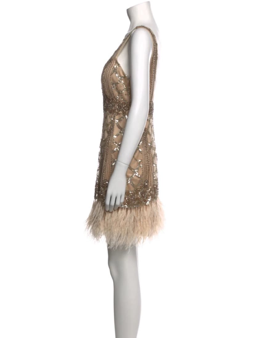 Sue Wong Sequined & Feather Mini Dress - Image 2
