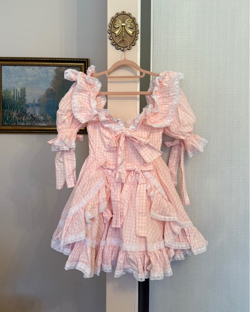 Selkie Pink Gingham Mini Carriage Dress - Image 4
