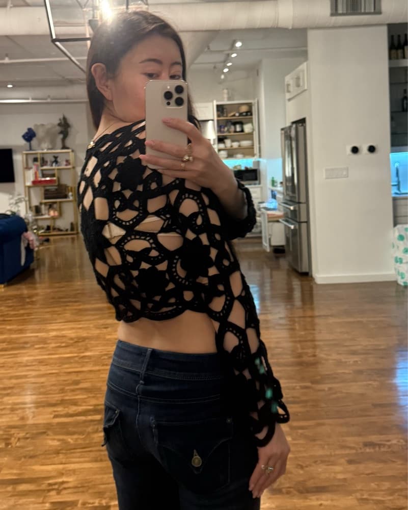 Cult Gaia Black Crochet Crop Top XS - Image 5