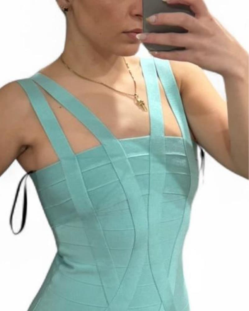 Mint Green/bb Blue Bandage Bodycon Dress - Image 3