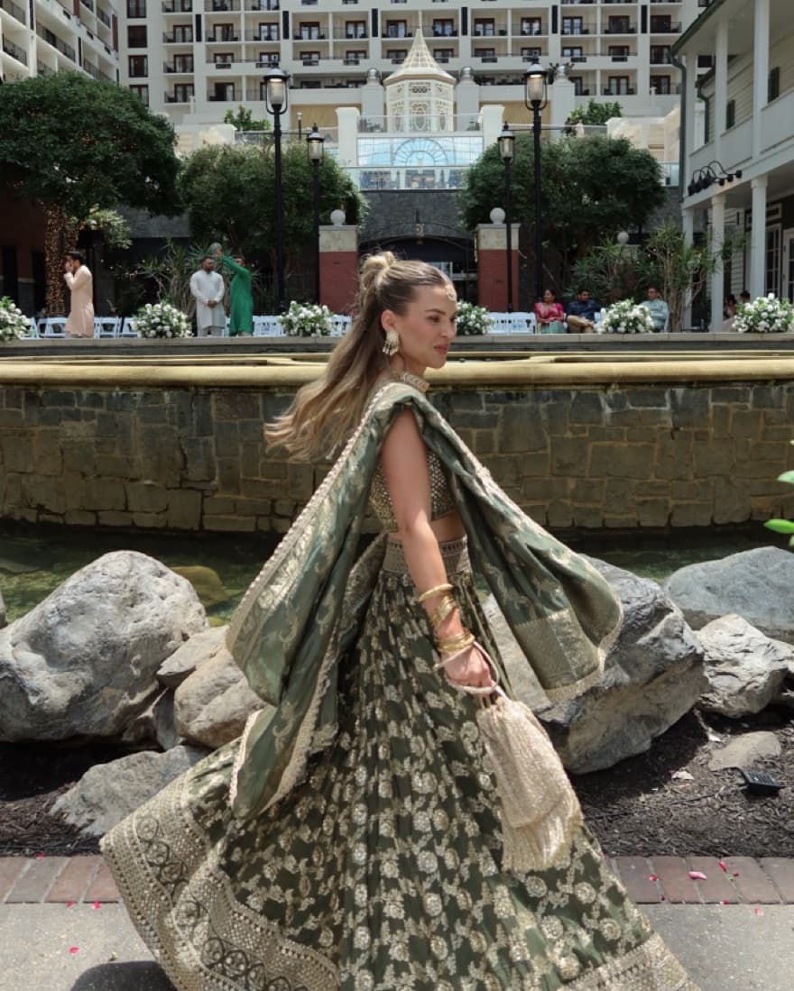 Insane Hand-beaded Green Lehenga - Image 2