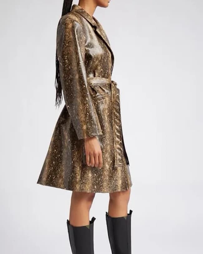 Ganni Snakeskin Belted Leather Coat - Image 5