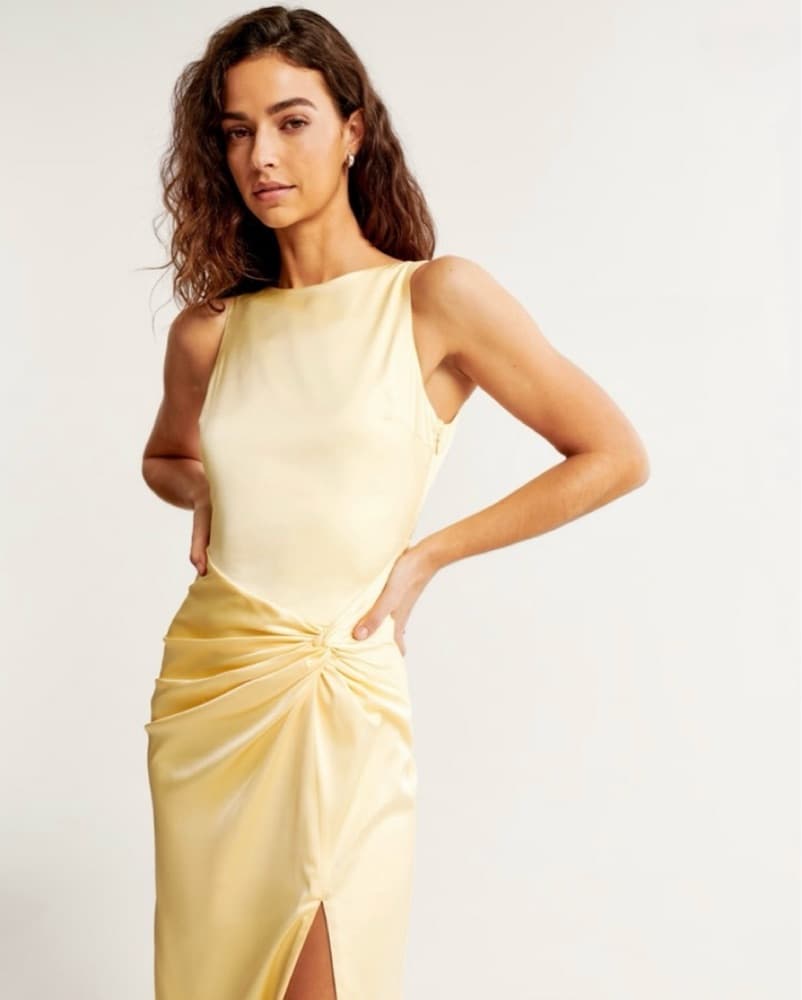 Butter Yellow Satin Dress - Image 2