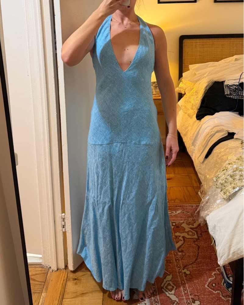 Blue Linen Halter Maxi Dress - Image 2