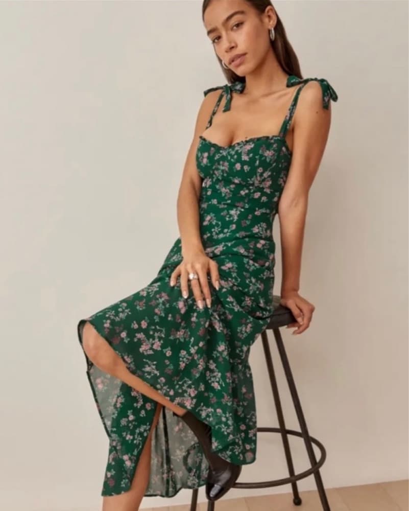 Reformation Green Floral Nikita Dress  - Image 3