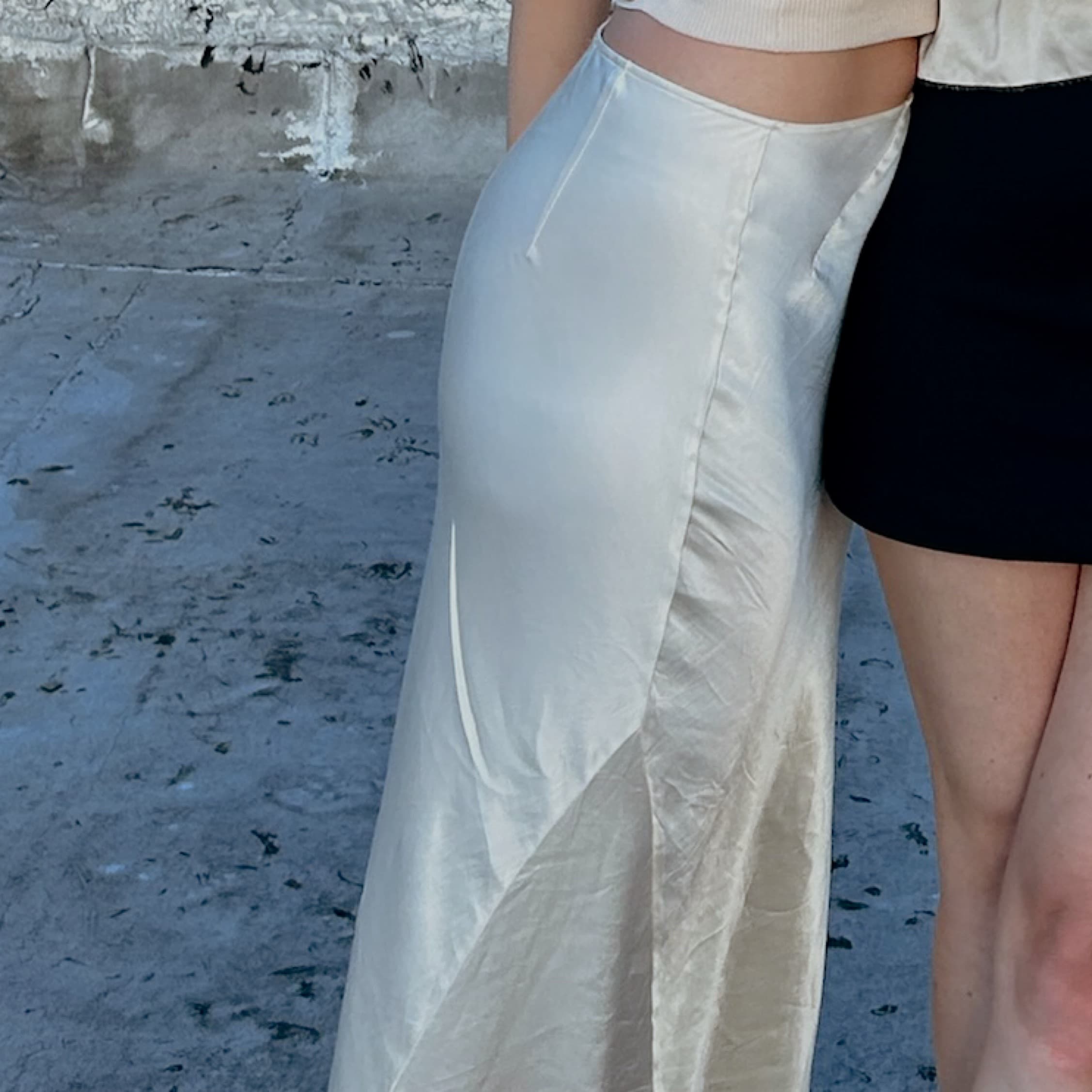 Cream Satin Maxi Skirt - Image 2