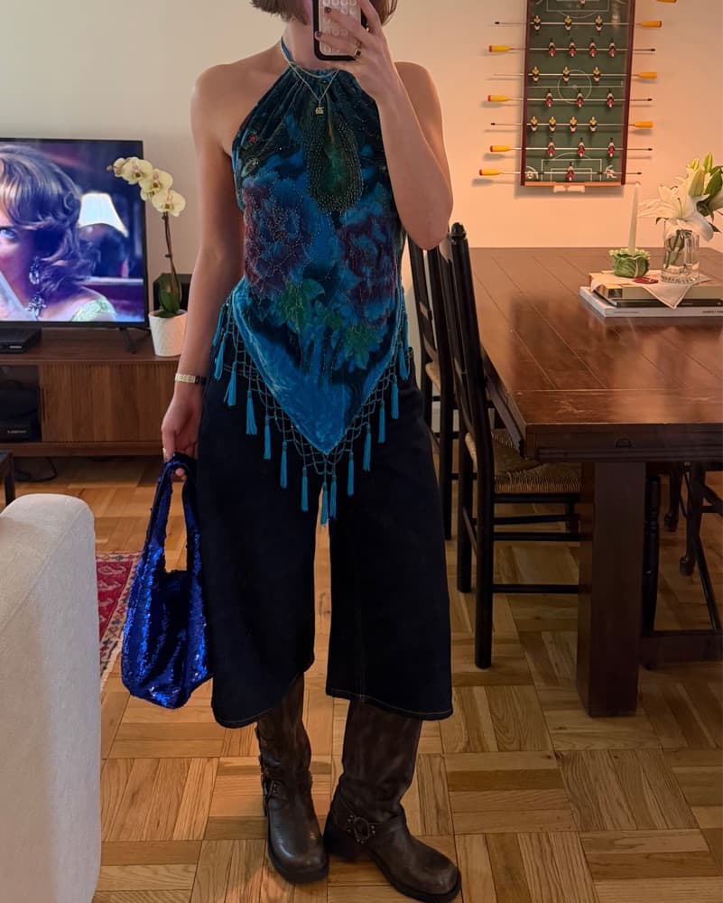 Beaded Velvet Halter with fringe - Image 3