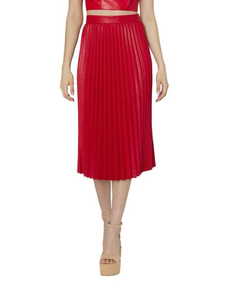 Milly Red Pleated Midi Skirt - Image 2
