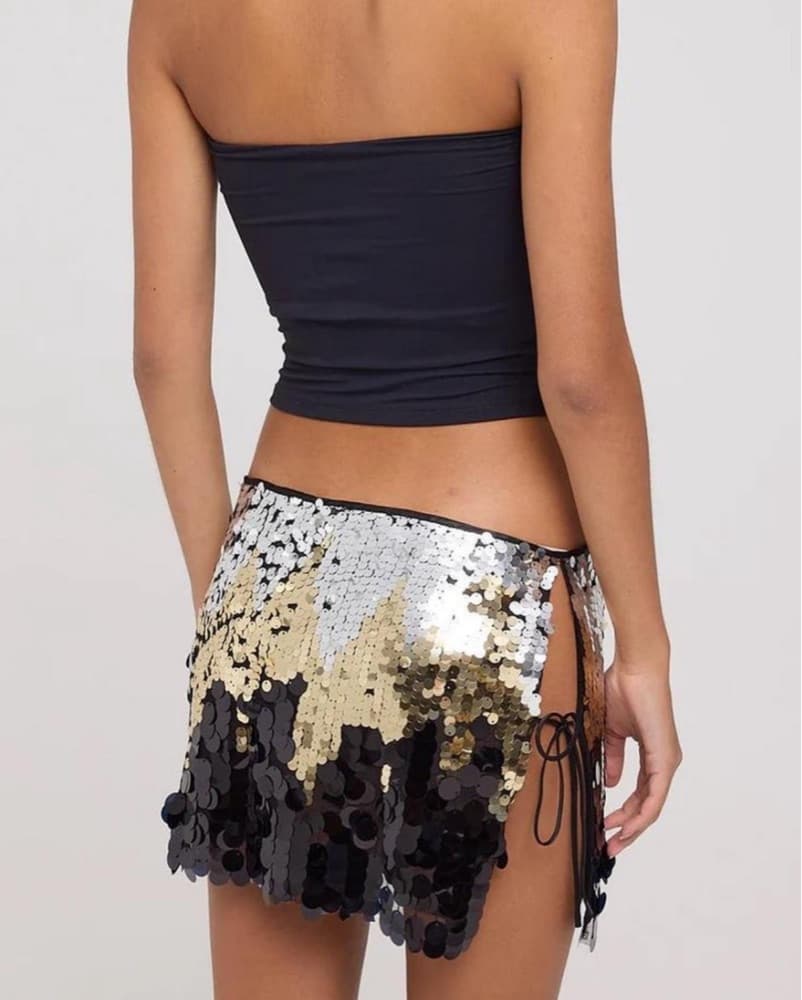 Sequins Side Tie Mini Skirt - Image 1