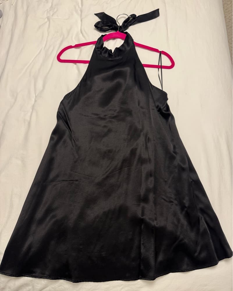 Chic Zara Black Halter Satin Dress - Image 4