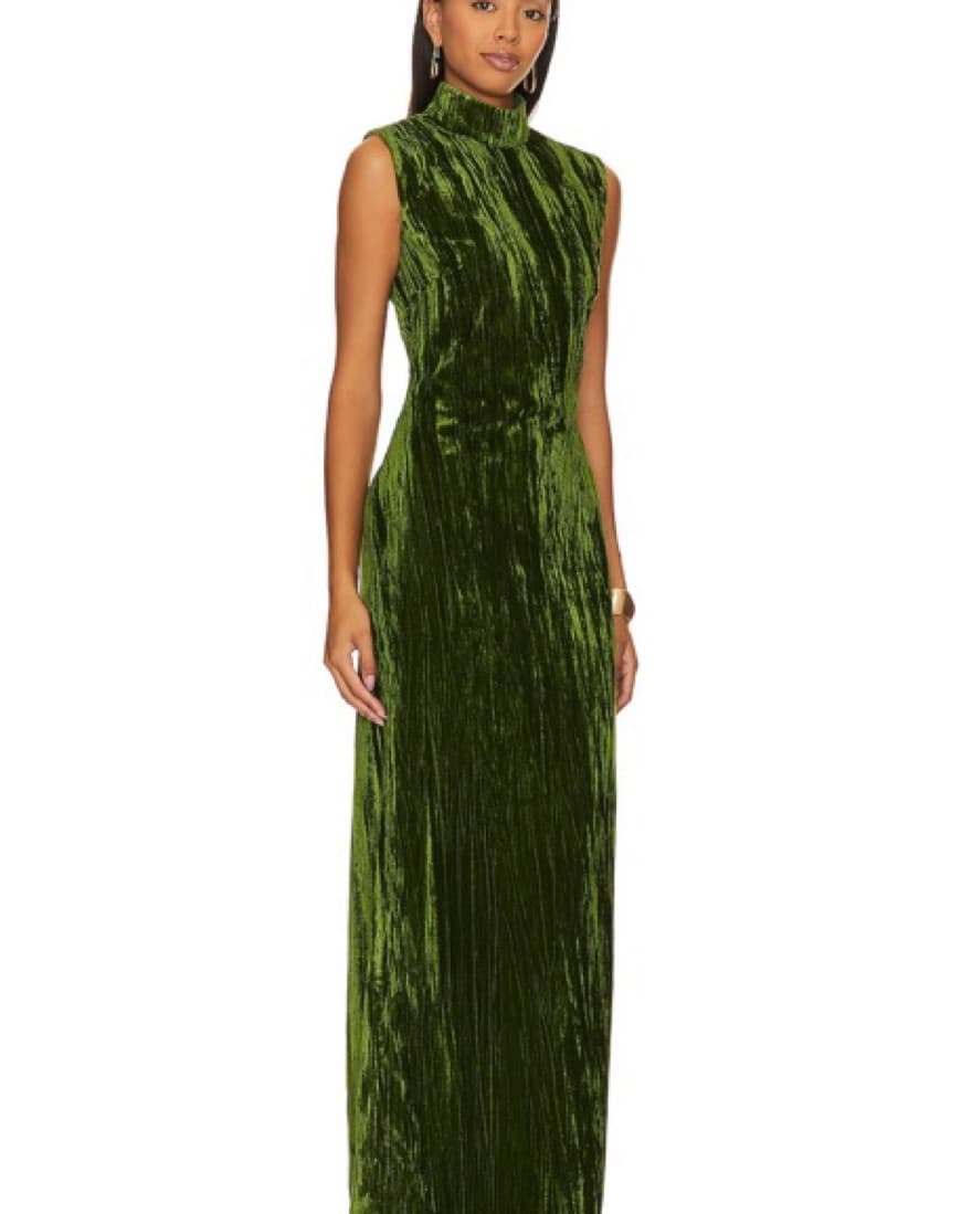 NBD Crinkled Green Velvet Dress - Image 2