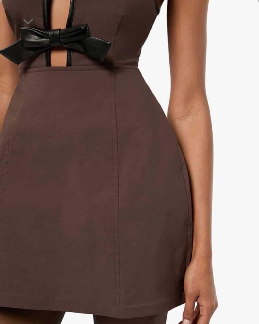 Bow-Embellished Brown Mini Dress - Image 4