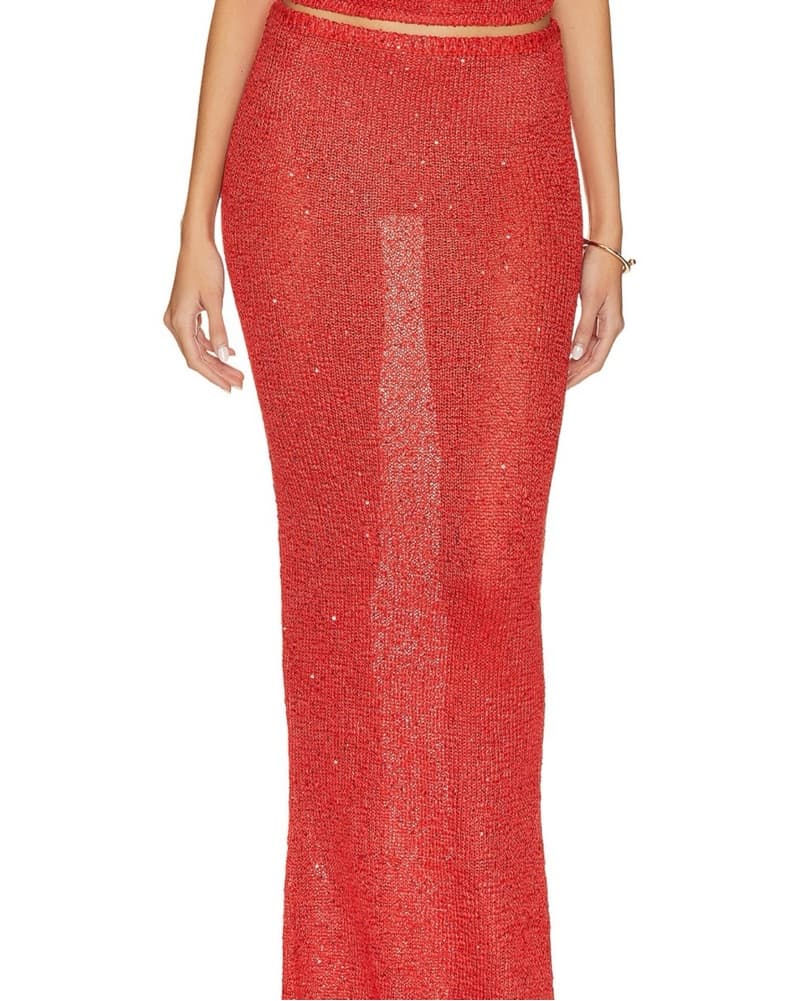 Red Sequined Asta Resort Maxi Skirt - Image 2
