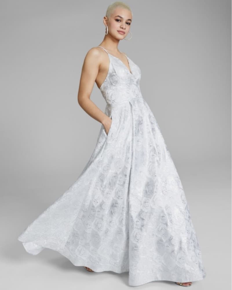  Womens White/Silver A Line Gown Dress - Image 3