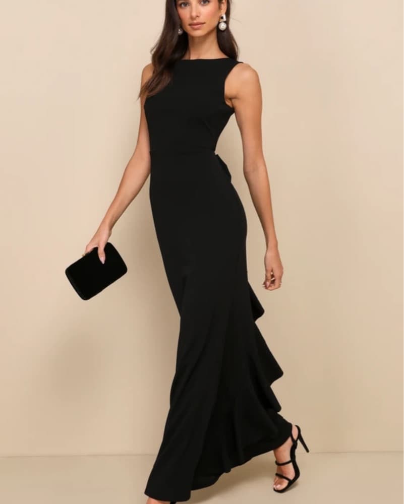 Elegant Low Black Ruffled Gown - Lulu’s - Image 4