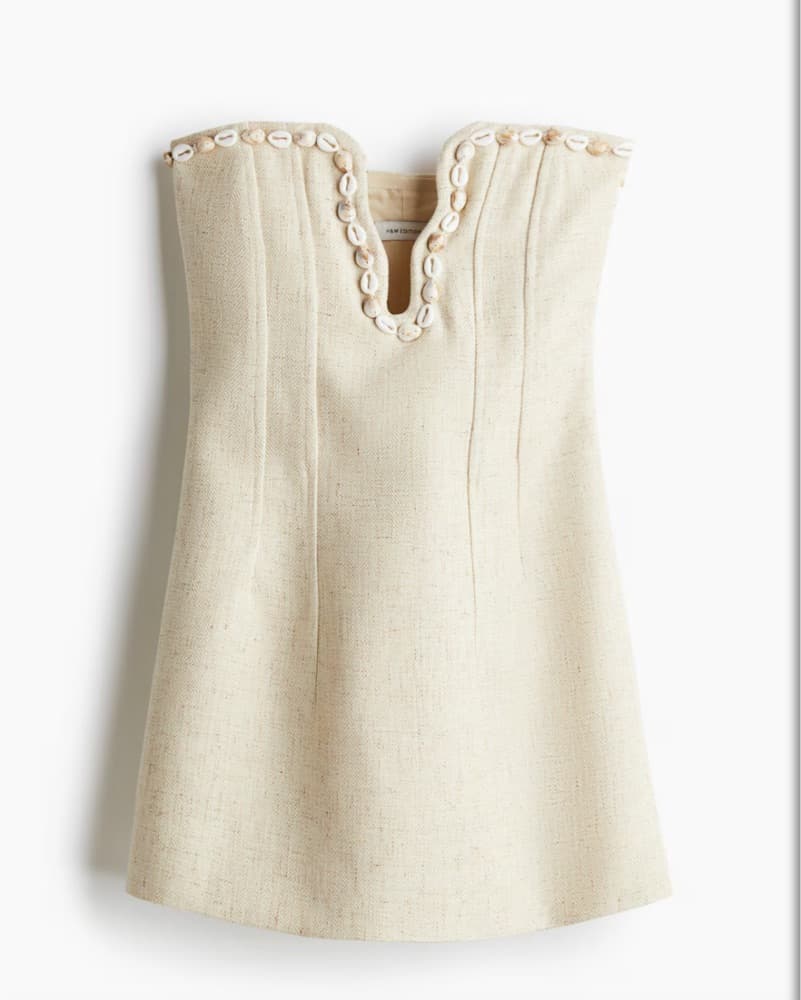 Cream Shell Plunge Mini Dress - Image 2