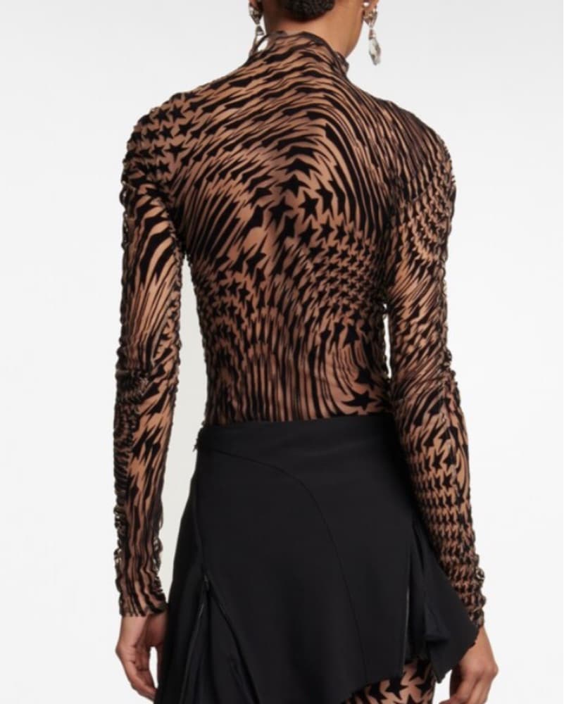 Mugler Tulle Velvet Black Star Sheer Top - Image 3
