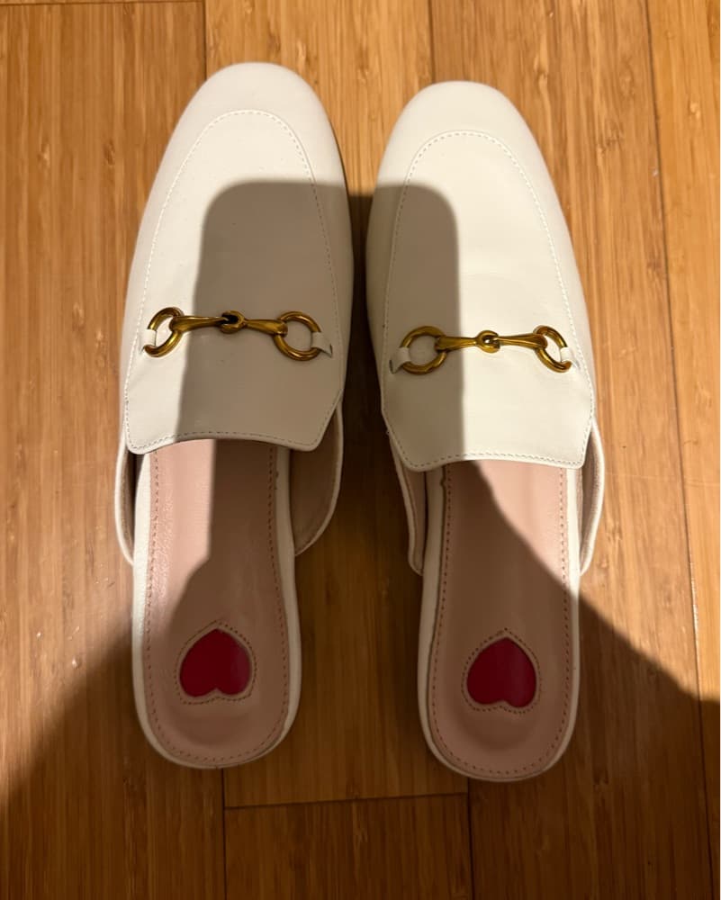 White Horsebit Slide On Loafers - Image 3