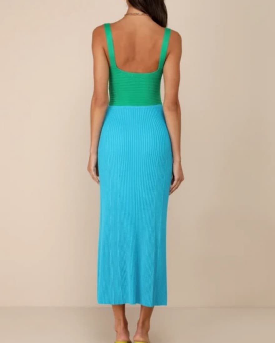 Vibrant Green and Turquoise Bodycon Dress - Image 3