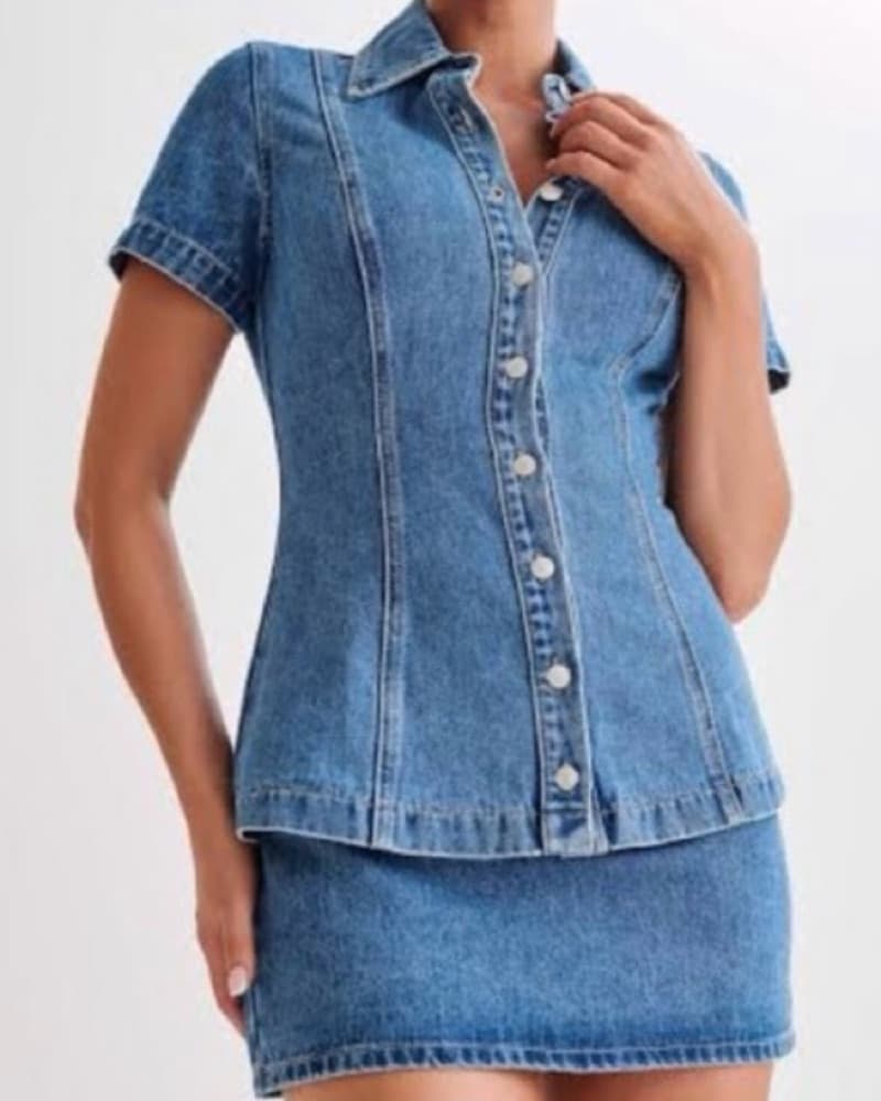 Meshki Matching Denim Top & Skirt - Image 3