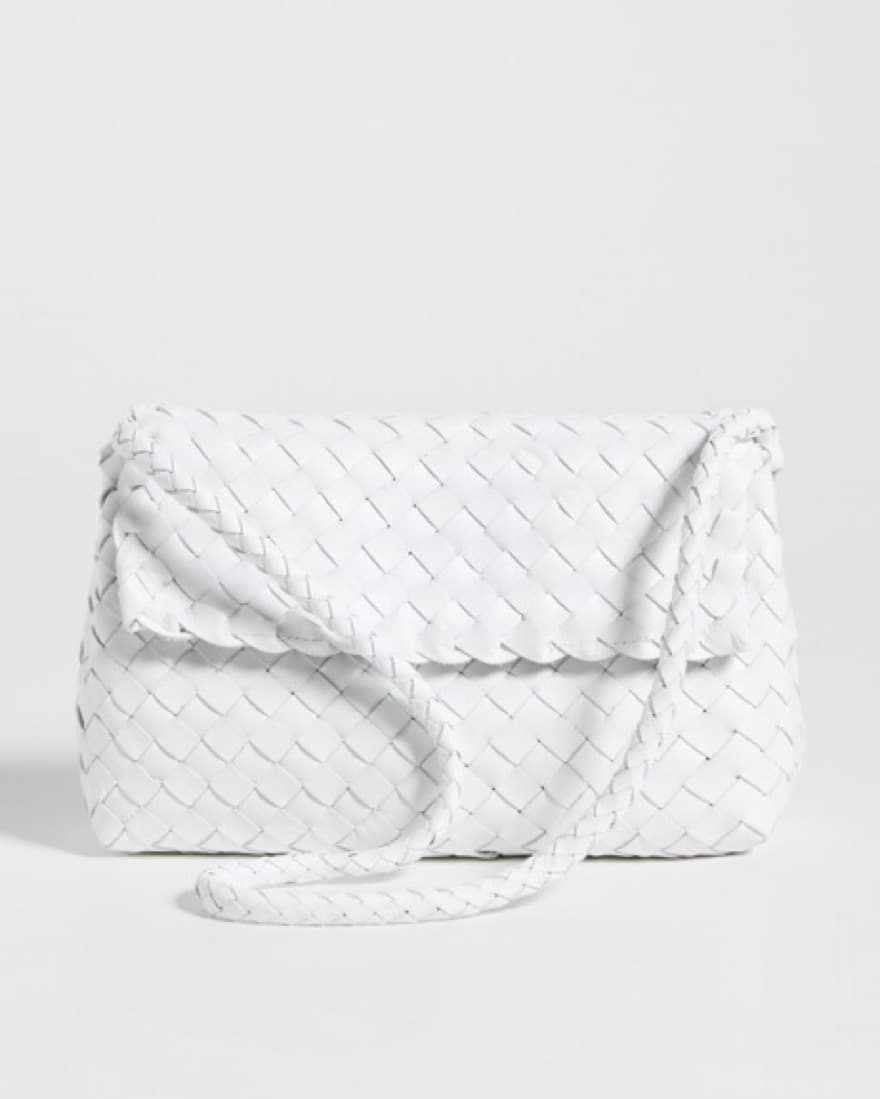 White Woven Leather Shoulder Bag - Image 1