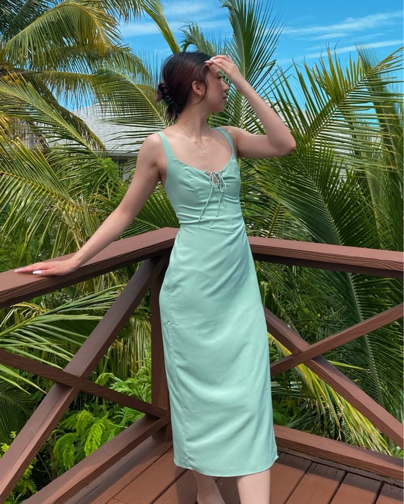 Mint Sage Green Summer Midi Dress - Image 5