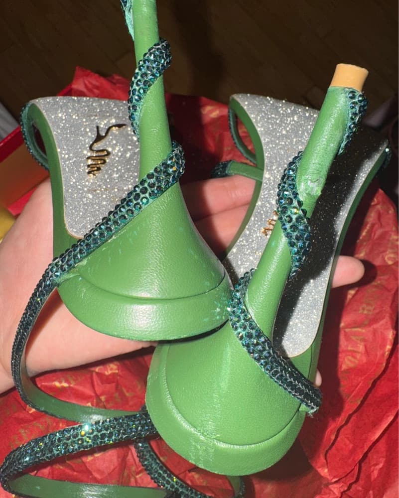 Rene Caovilla Margot Green Crystal Heels - Image 5