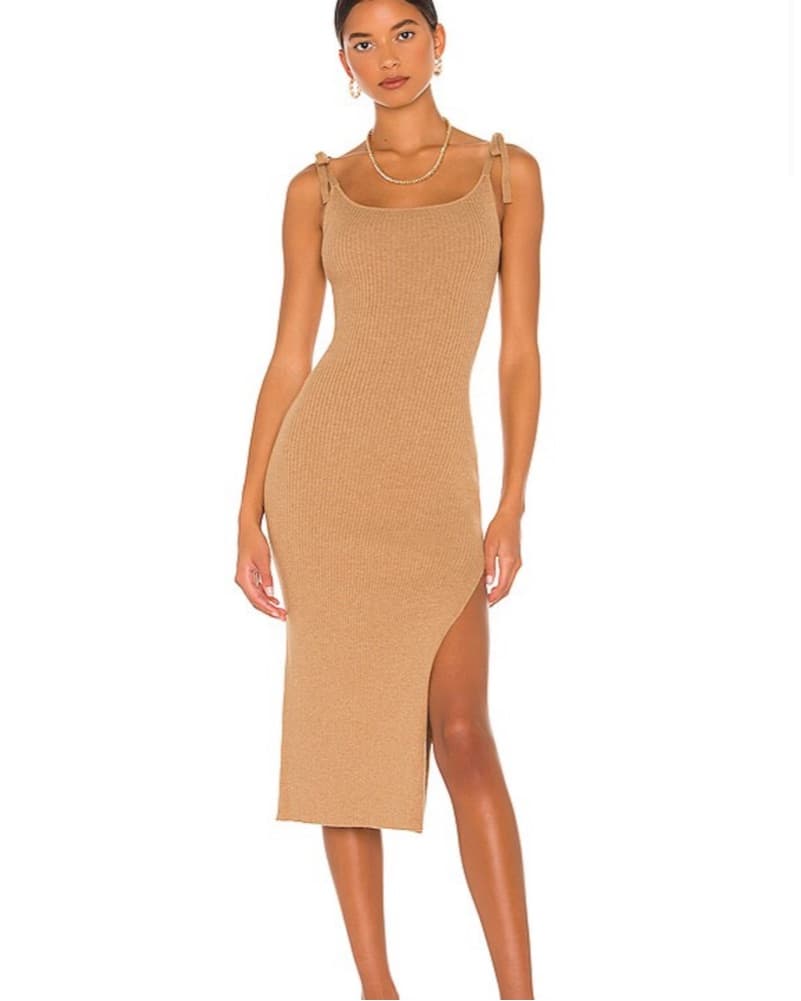 Luxurious Camel Knit Midi Dress - Image 2