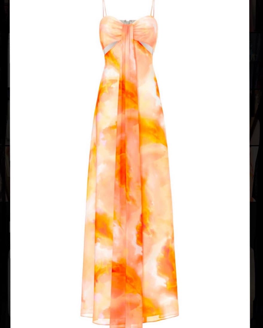 Aidan Mattox Orange Tie Dye Gown - Image 2