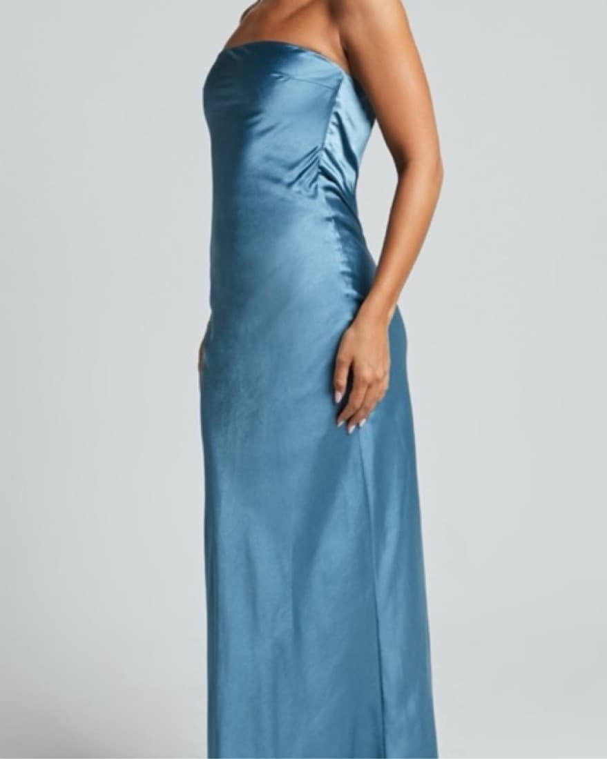 Showpo Strapless Blue Cowl Dress - Image 3