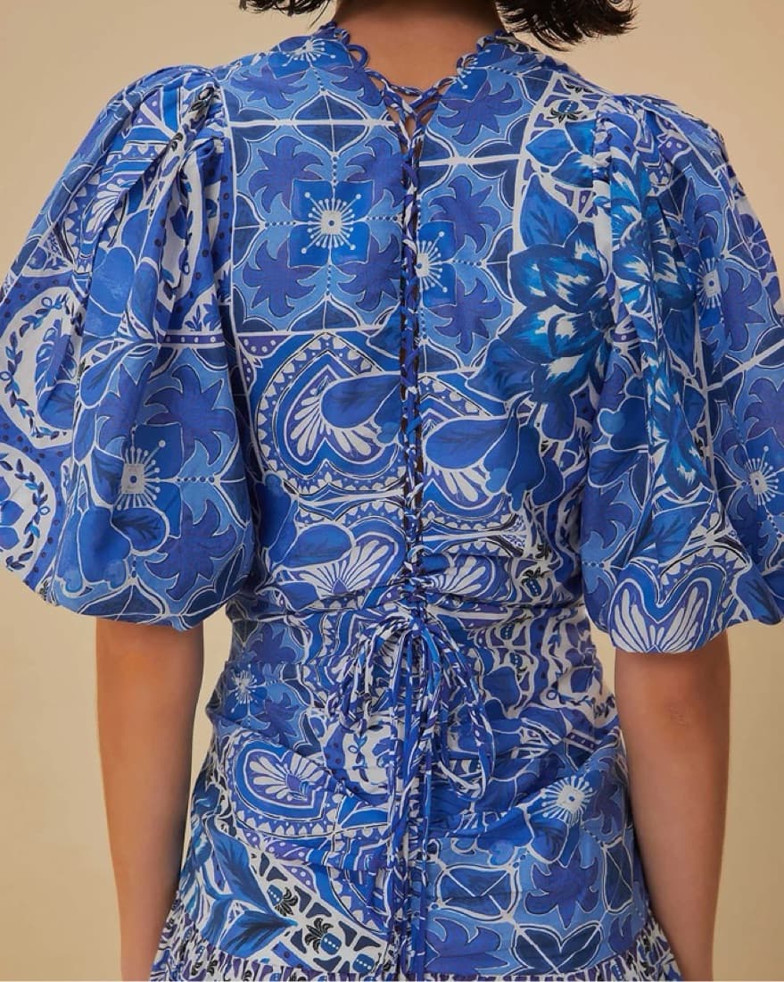 Farm Rio Blue Tile Dream Mini Dress - Image 3