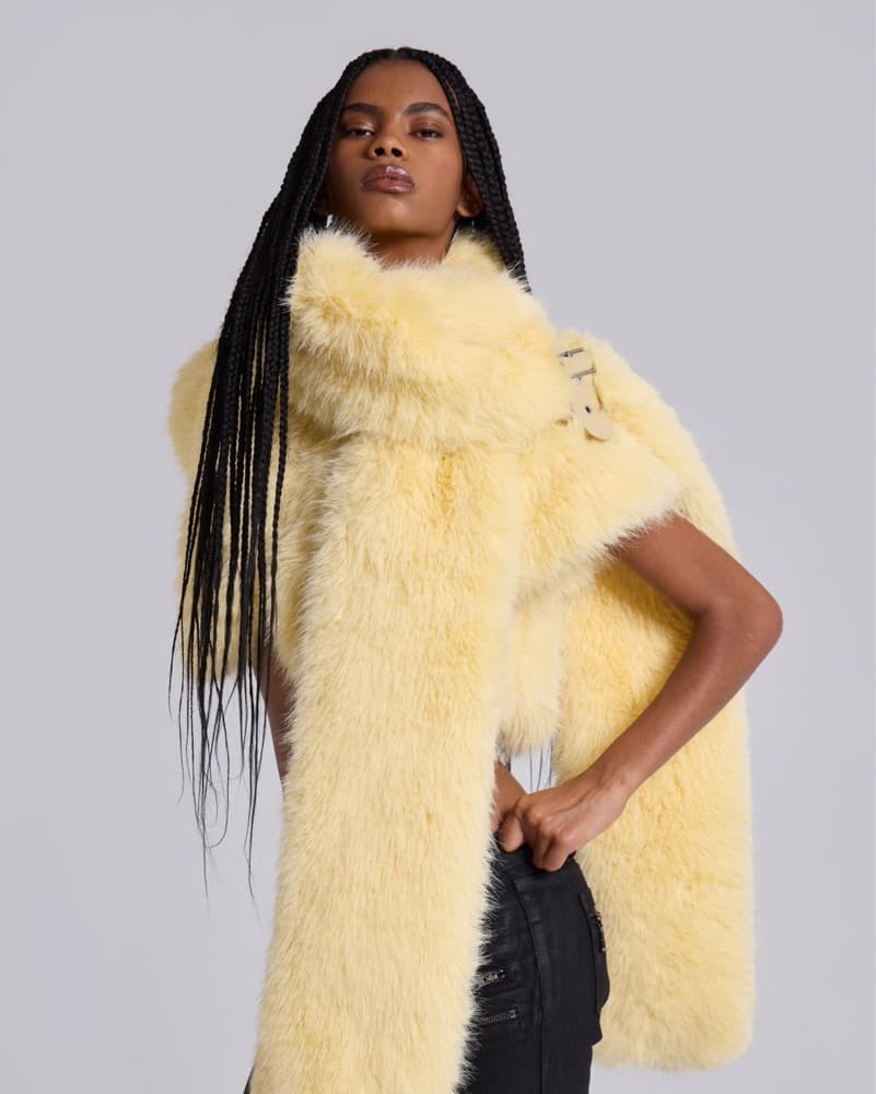 Yellow jaded London Fur Vest And Scarf - Image 2