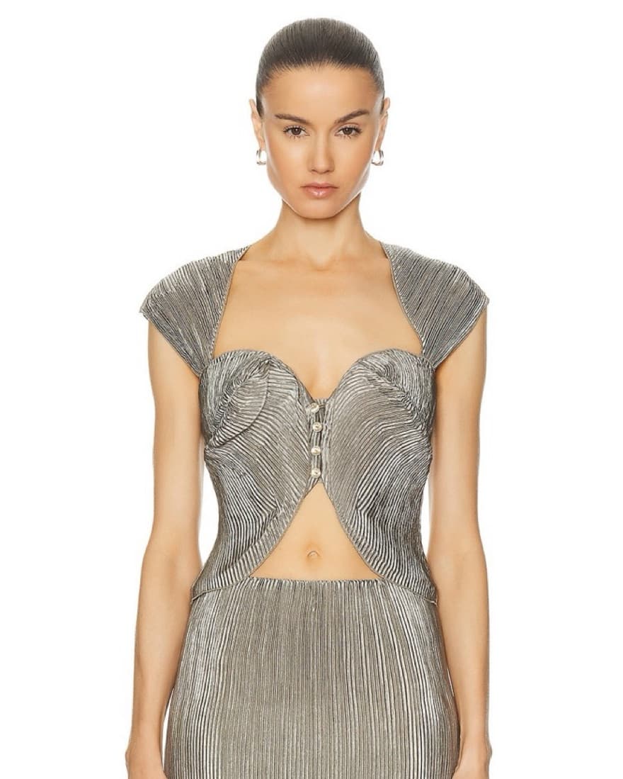 Cult Gaia Milli Olive Pleated Top - Image 2