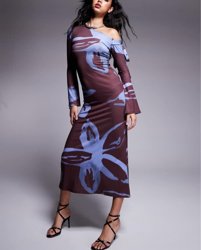 Burgundy And Blue Midi Dress - Image 1