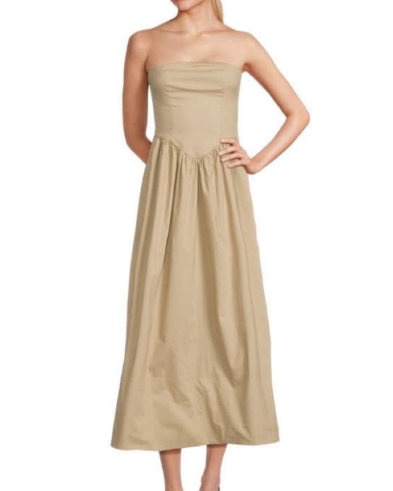 We Wore What Strapless Khaki Dress - Image 1